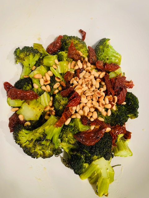 roasted broccoli with sun dried tomatoes and pine nuts