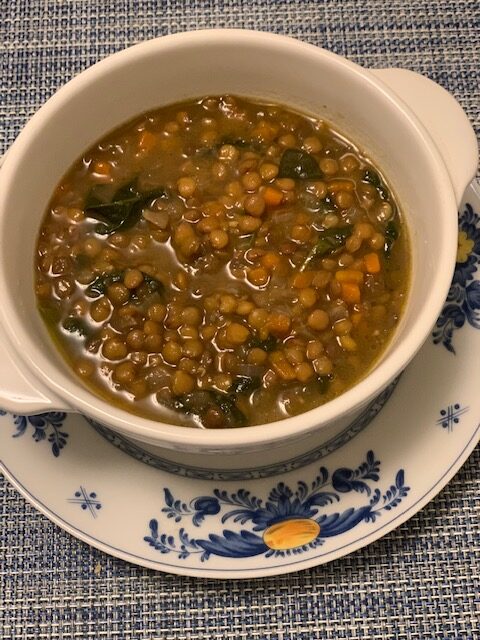 hearty lentil soup with spinach