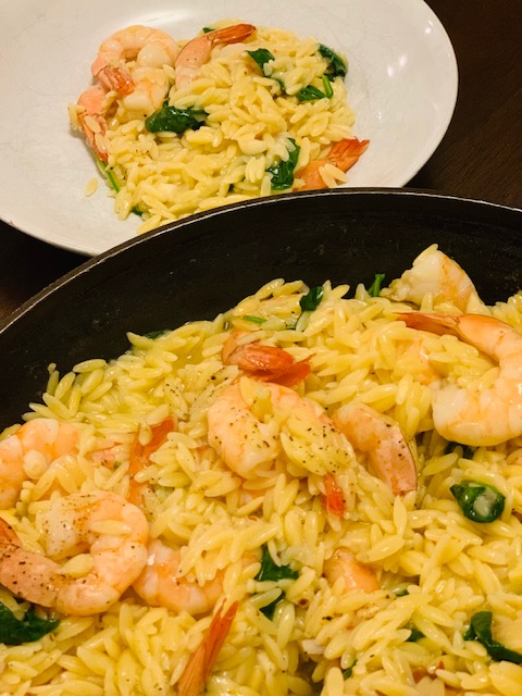 Shrimp with orzo and spinach
