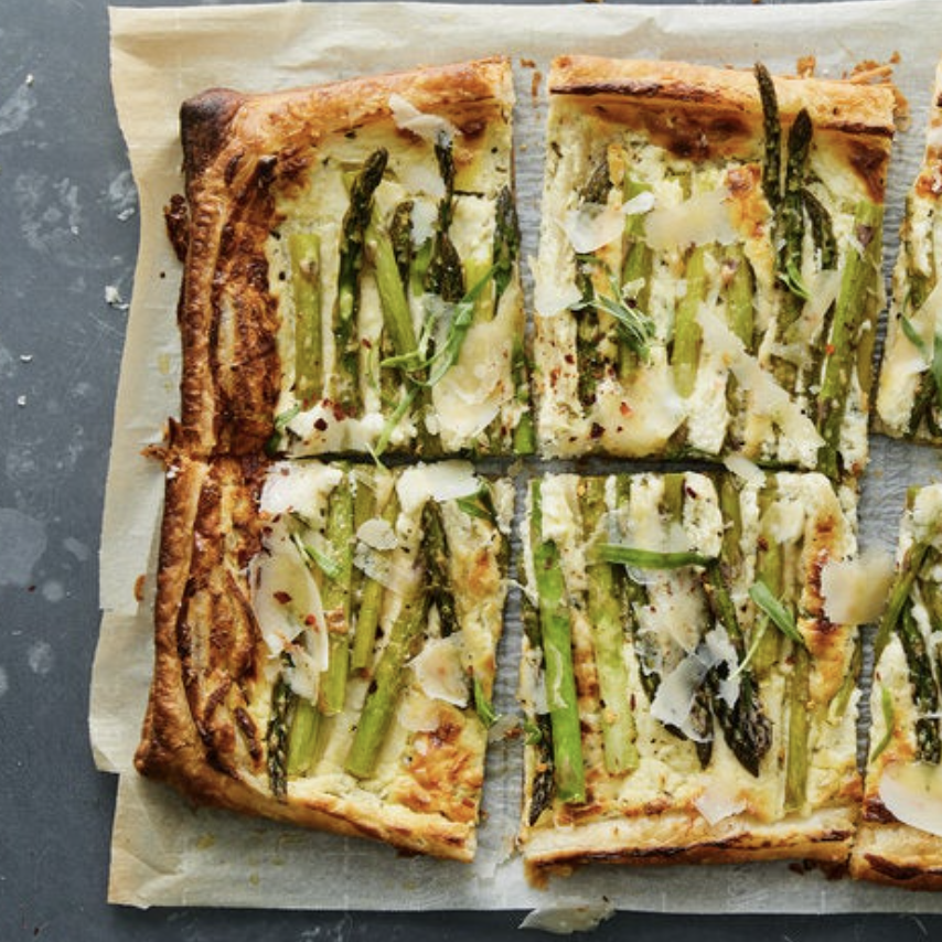Asparagus, Goat cheese Tart with Tarragon, chives, basil or mint
